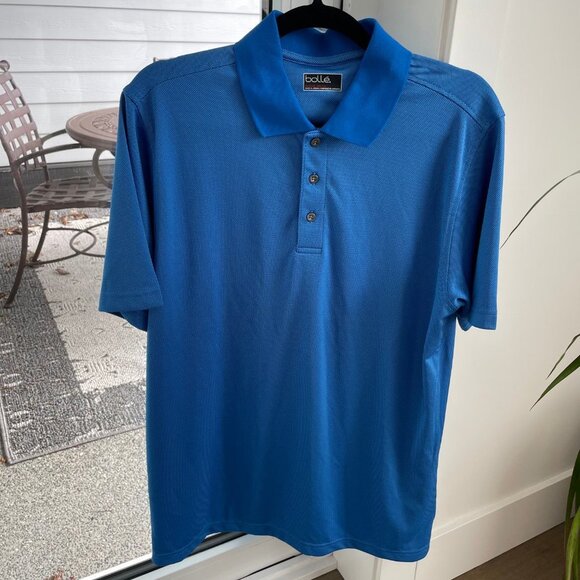 bolle Short Sleeve Athletic 3 Button Polyester Sporty Polo Shirt Blue Sz M NWOT - Picture 12 of 12